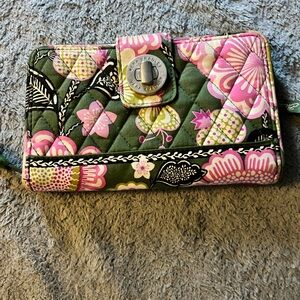 Vera Bradley large travel wallet green/pink